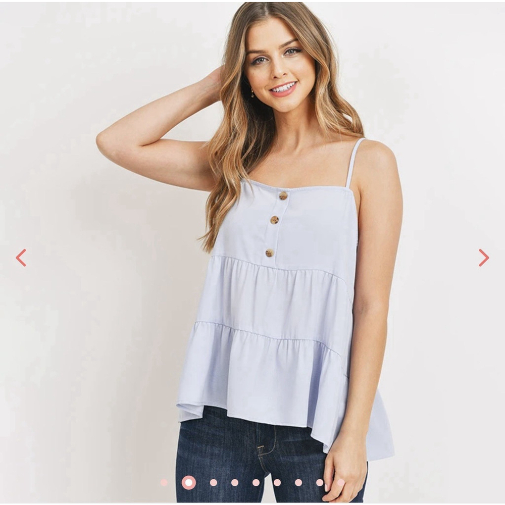 Paper Crane Birdie Button Light Baby Blue Tiered Feminine Coquette Tank - Small